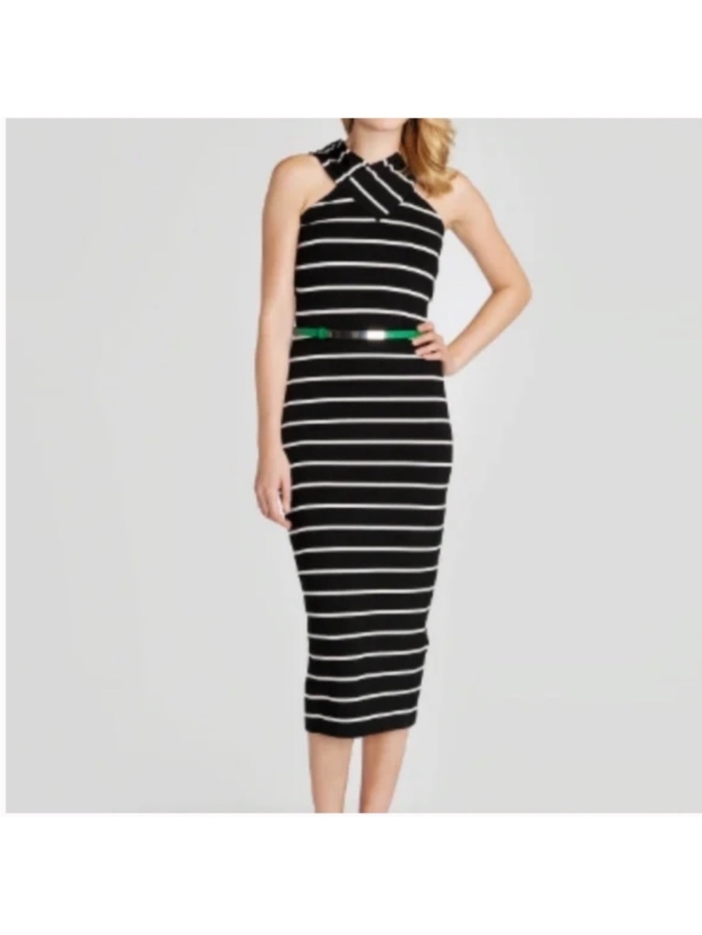 Ted Baker London Canna Crossover Midi Dress Black and White Stripe Size 4